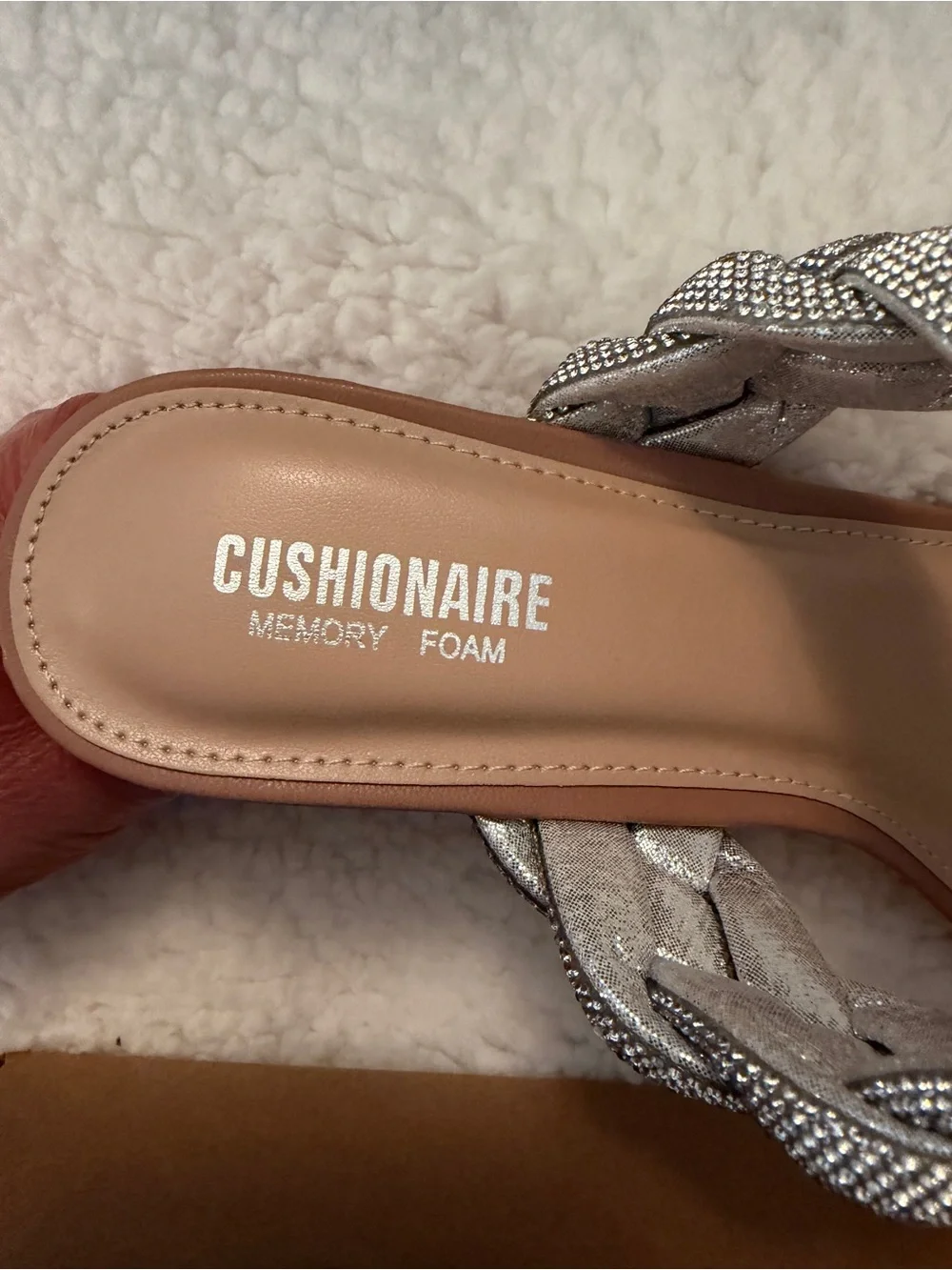 Braided Crystal Double-Strap Heeled Sandals - Silver/Tan size 7